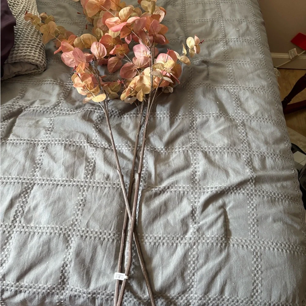 3 Crate & Barrel fall artificial silk Eucalyptus stems 46” long new